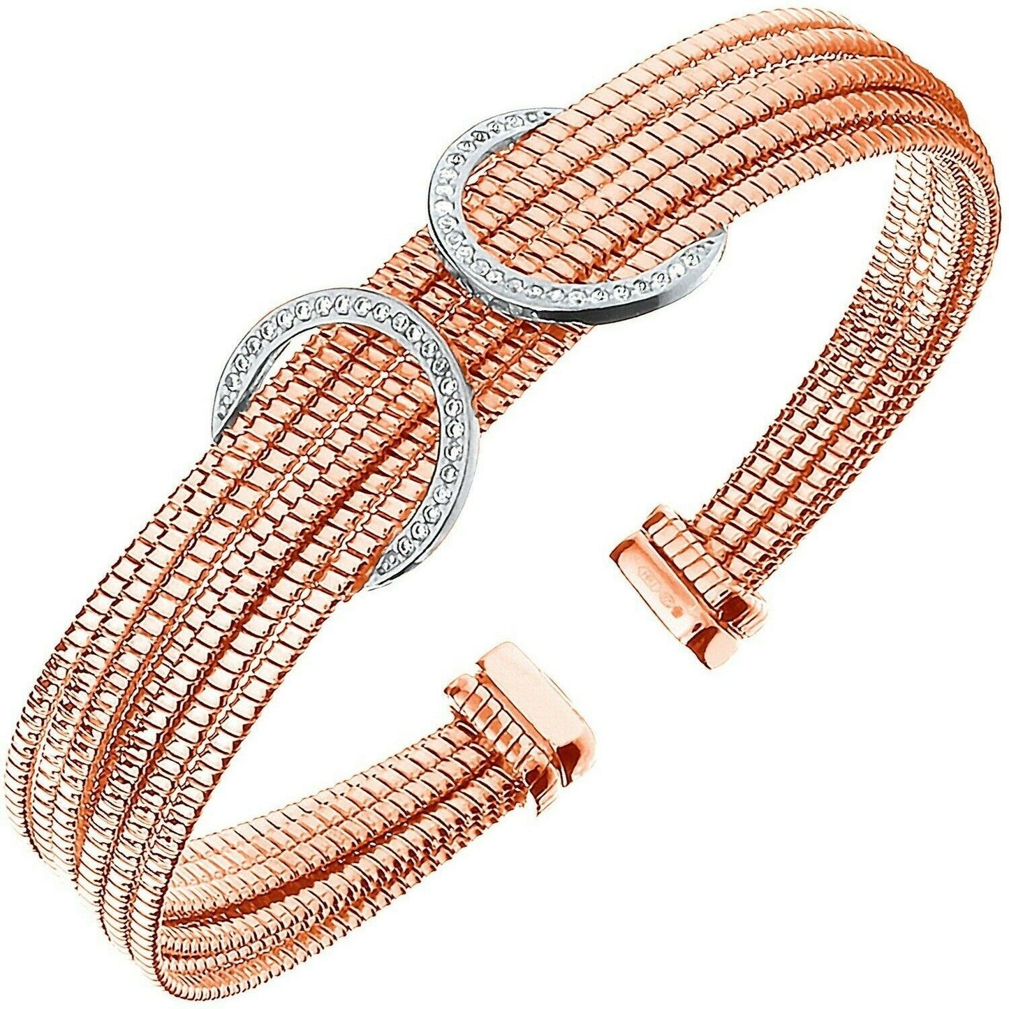 Rose Gold Cuff Bangle Torque on Solid Silver Full Hallmark British Made