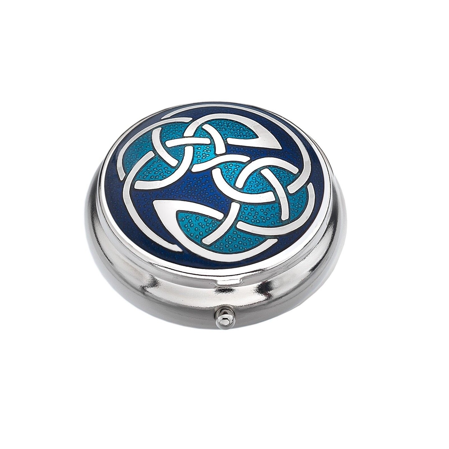 Pillbox Silver Plated Celtic Open Knot Blue Brand New and Boxed