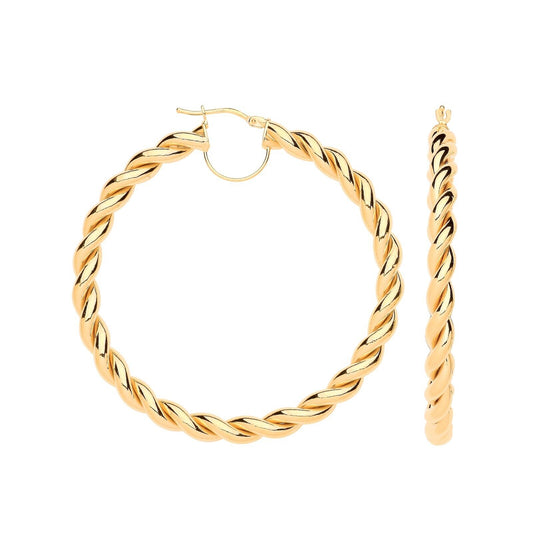 50mm Big Twist Hoops 9ct Yellow Gold Hallmarked Large Hoop Earrings