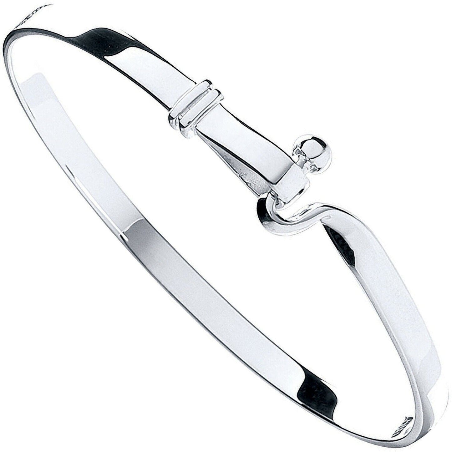 Solid Silver Hook Bangle Ladies Full Hallmark British Made Gift Box