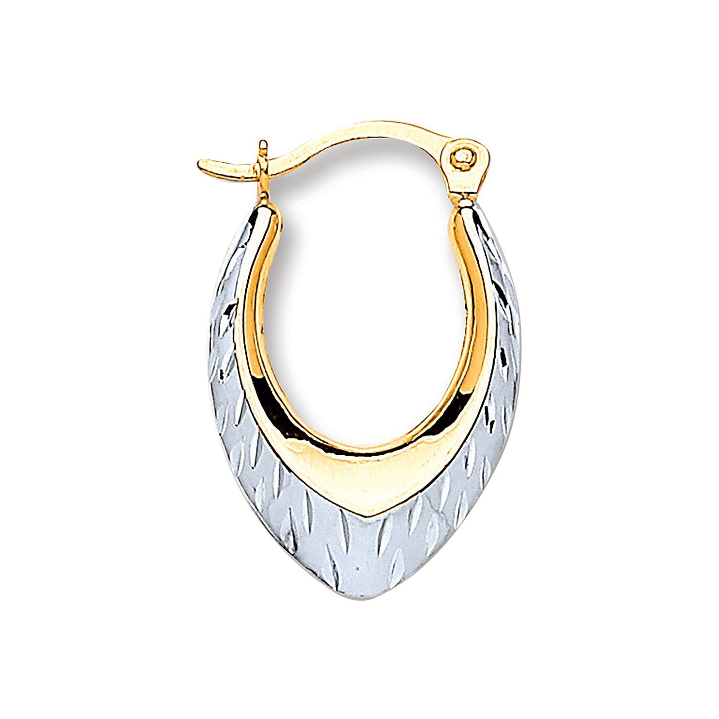 Two Colour Gold Oval Hoop Ribbed Earrings 9ct Yellow and White Gold Hallmarked