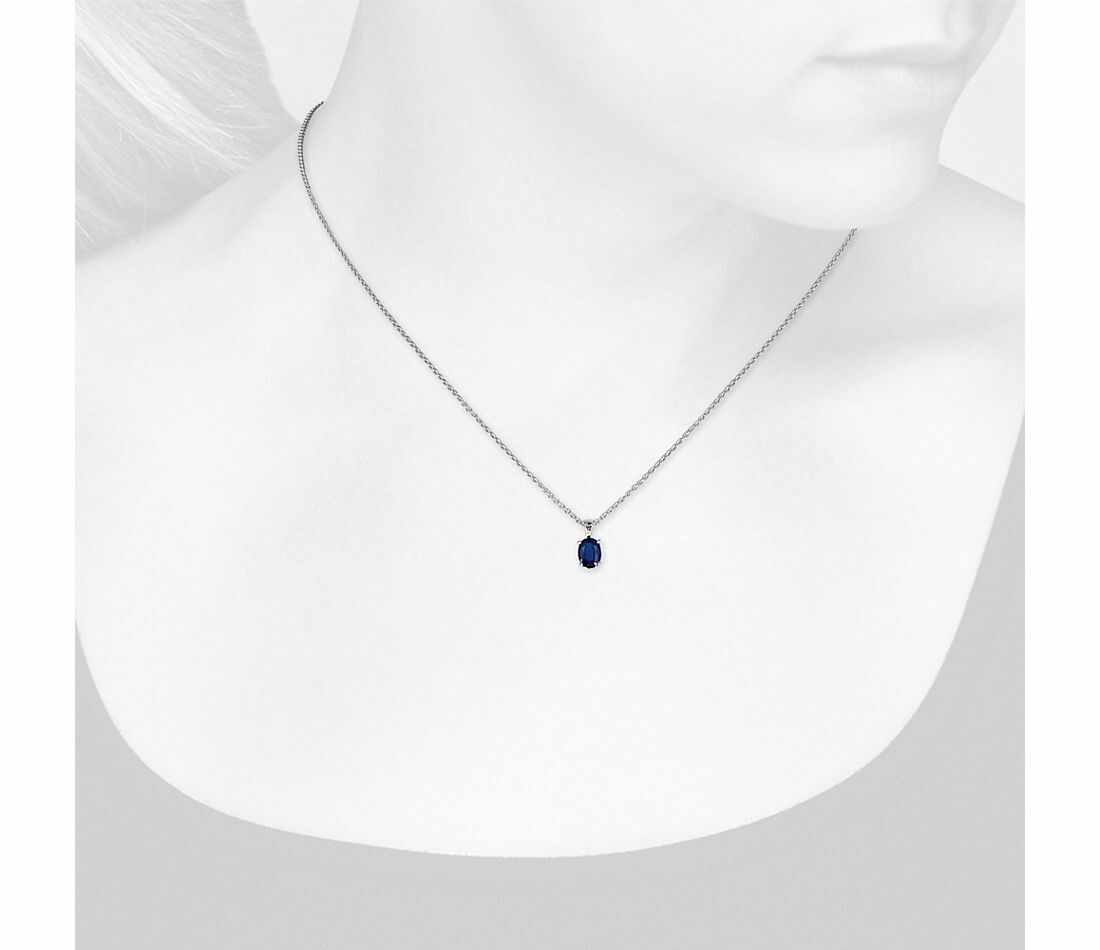 Sapphire Oval Solitaire Pendant White Gold Hallmarked 18" Chain British Made