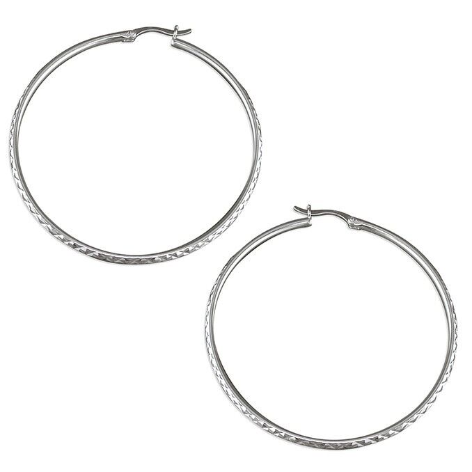 Large Hoop Earrings Diamond Cut Design 55mm 925 Sterling Silver
