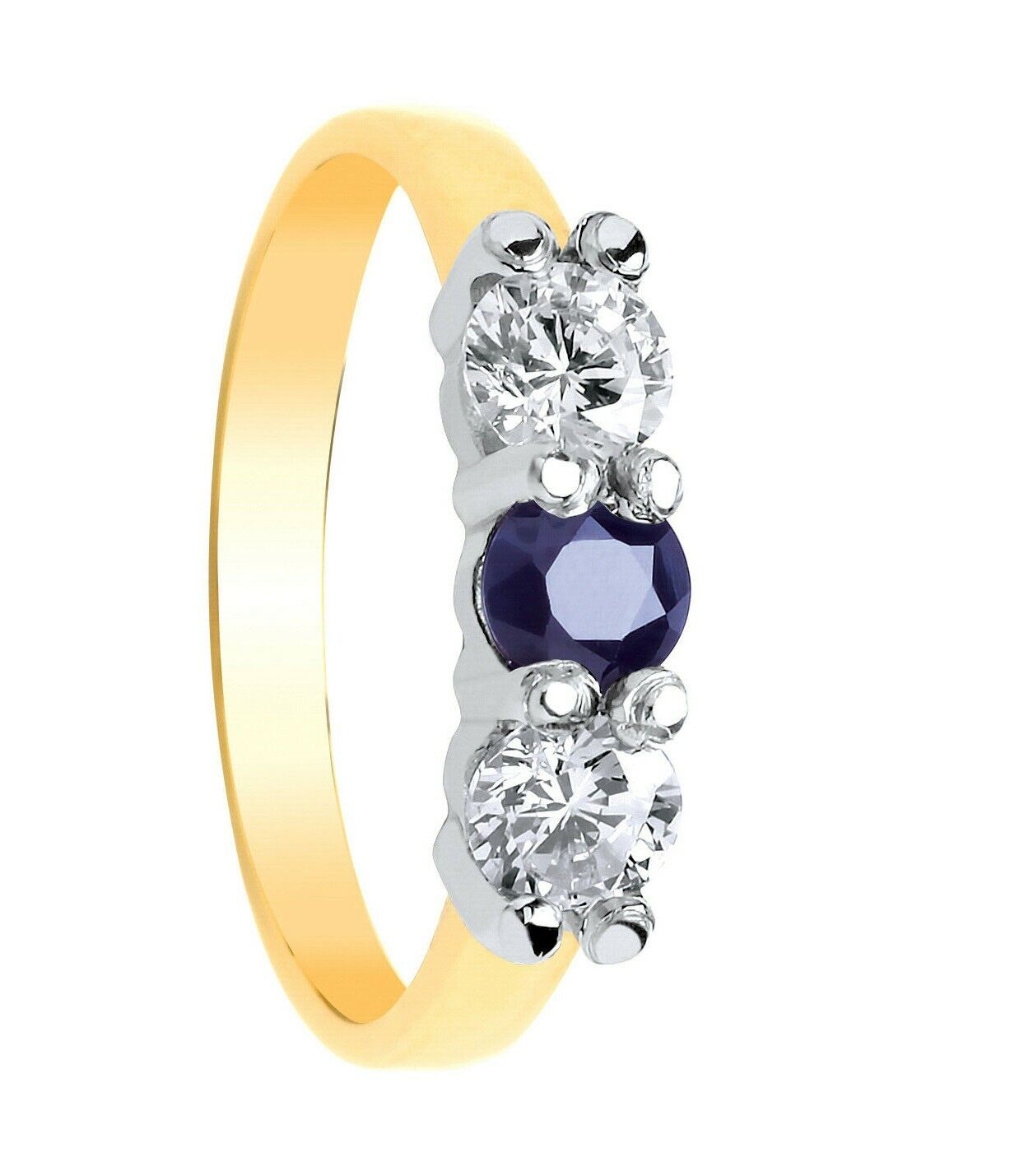 Real Sapphire Trilogy Ring 9ct Yellow Gold Three Stone Engagement Full Hallmark
