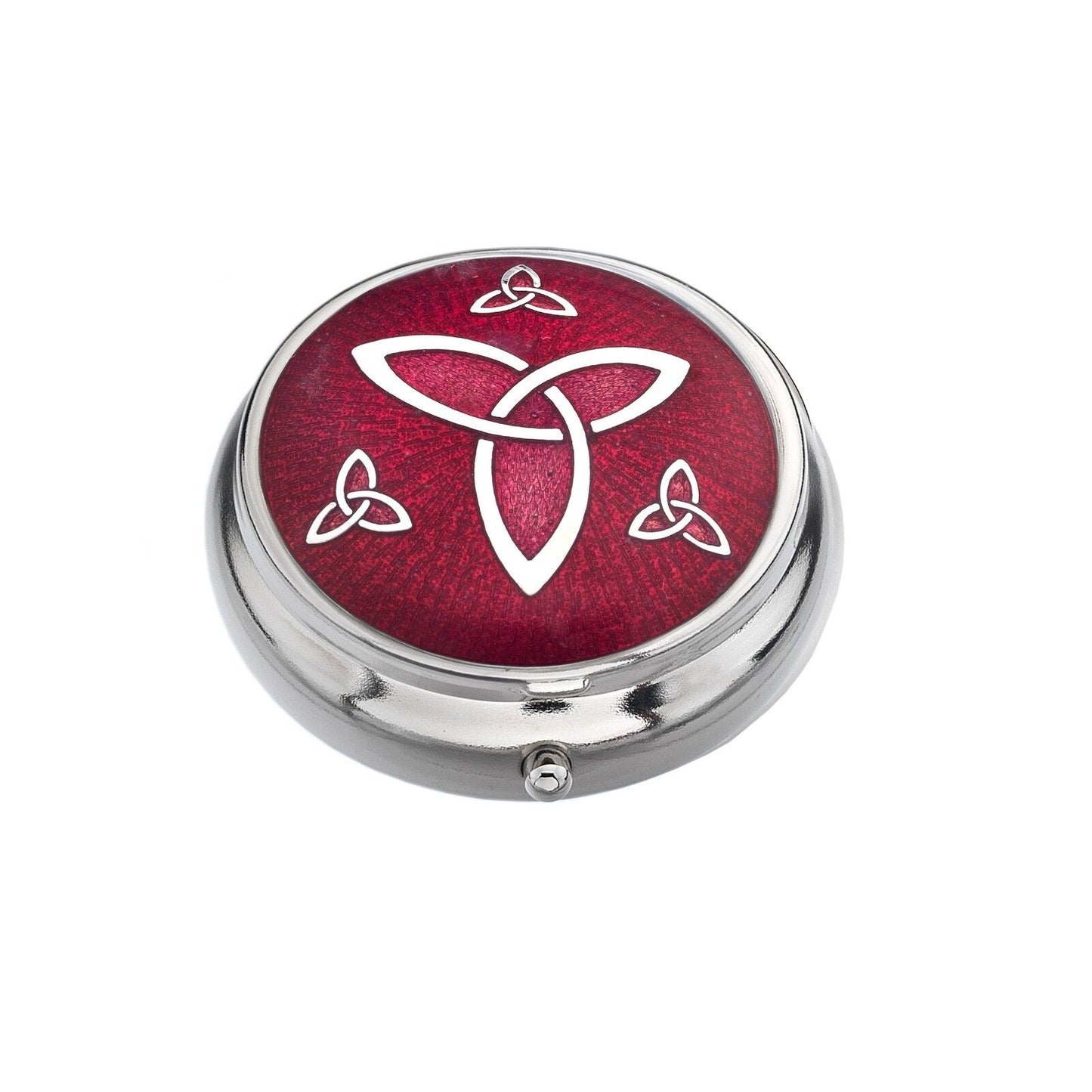 Pillbox Silver Plated Celtic Trinity Design Red Brand New and Boxed