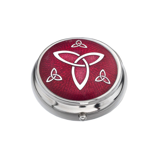 Pillbox Silver Plated Celtic Trinity Design Red Brand New and Boxed