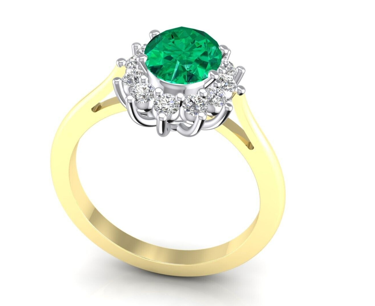 9ct Yellow Gold Oval Emerald Cluster Ring Engagement Hallmarked Sizes L - R