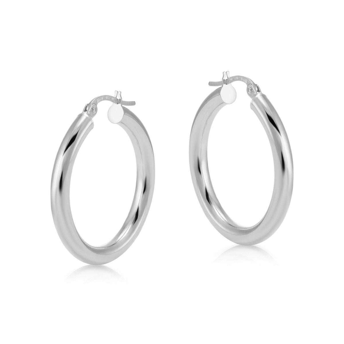 White Gold 25mm Hoop Earrings Round Tubular Hoops Hallmarked