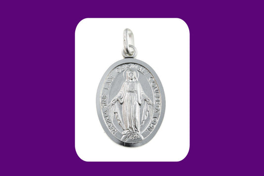 Silver Oval Miraculous Medal Sterling Silver 925 Hallmark 14 - 30" Length Chain