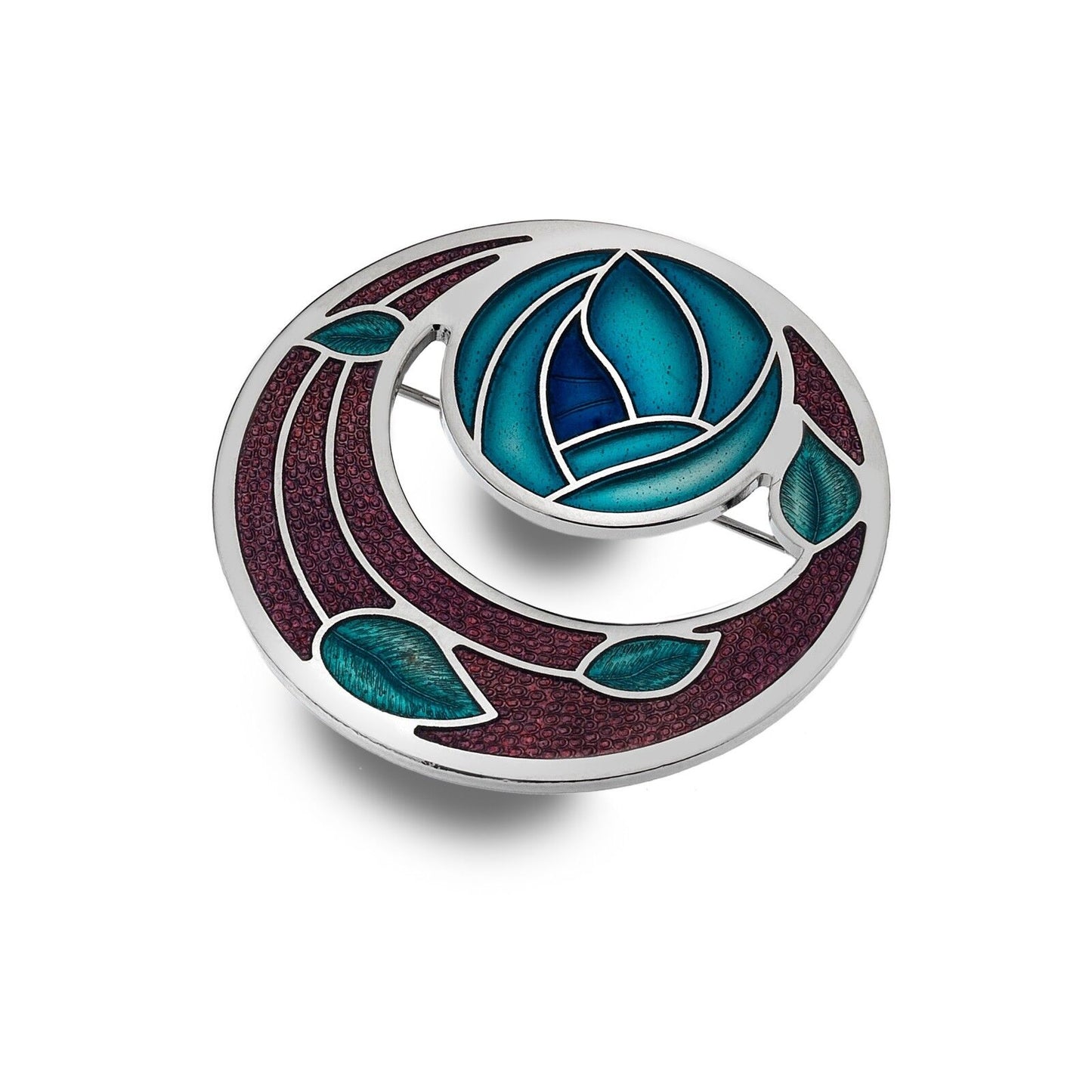Mauve Mackintosh Rose and Coils Brooch Silver Plated Brand New Gift Packaging