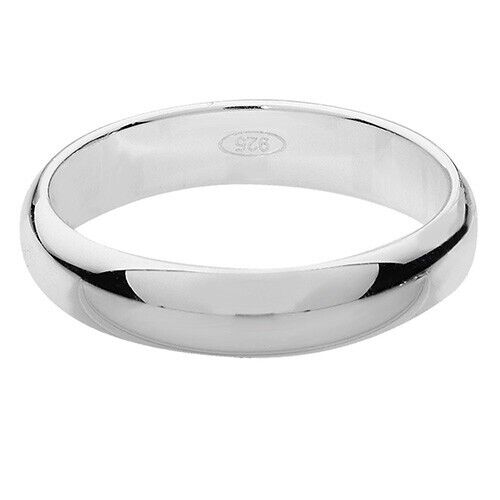 Sterling Silver Wedding Band Ring 4mm Wide D Shape 925 Hallmark