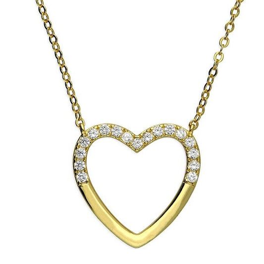 Open Heart CZ Necklace 18ct Yellow Gold on 925 Sterling Silver 925 hallmark