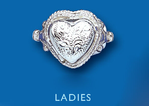 Heart Locket Ring Sterling Silver Ring (inserts for 2 photographs inside )