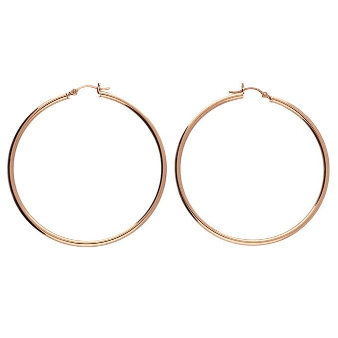 Large Hoop Earrings Plain Tube Sleeper 60mm Rose Gold on 925 Sterling Silver