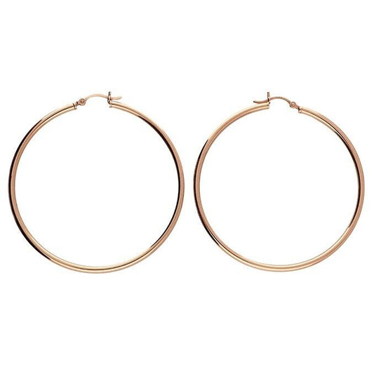 Large Hoop Earrings Plain Tube Sleeper 60mm Rose Gold on 925 Sterling Silver