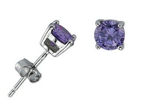 Round Amethyst Stud Earrings Solid Sterling Silver 5mm Solitaire 925 Stamp