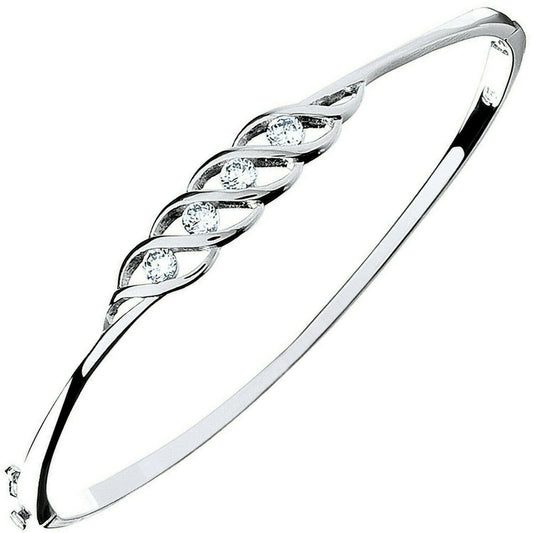 Sterling Silver Gemstone Bangle Hinged Ladies British Made Hallmarked