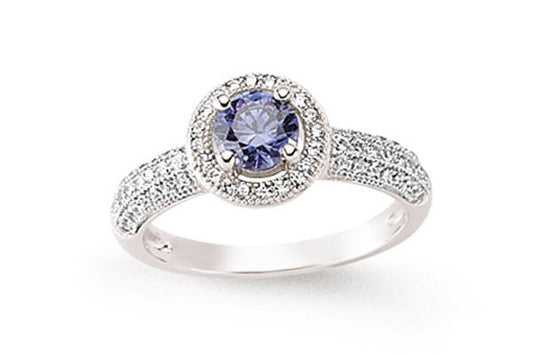 Tanzanite Round Halo Ring Solid Sterling Silver 925 Hallmark Platinum Finish