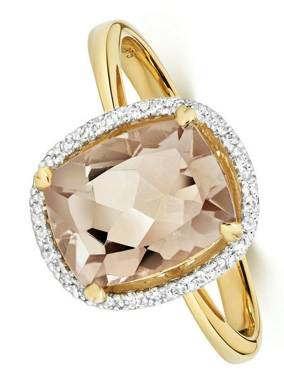 Real Morganite and Diamond Ring 9ct Yellow Gold Cocktail Statement Size J-Q