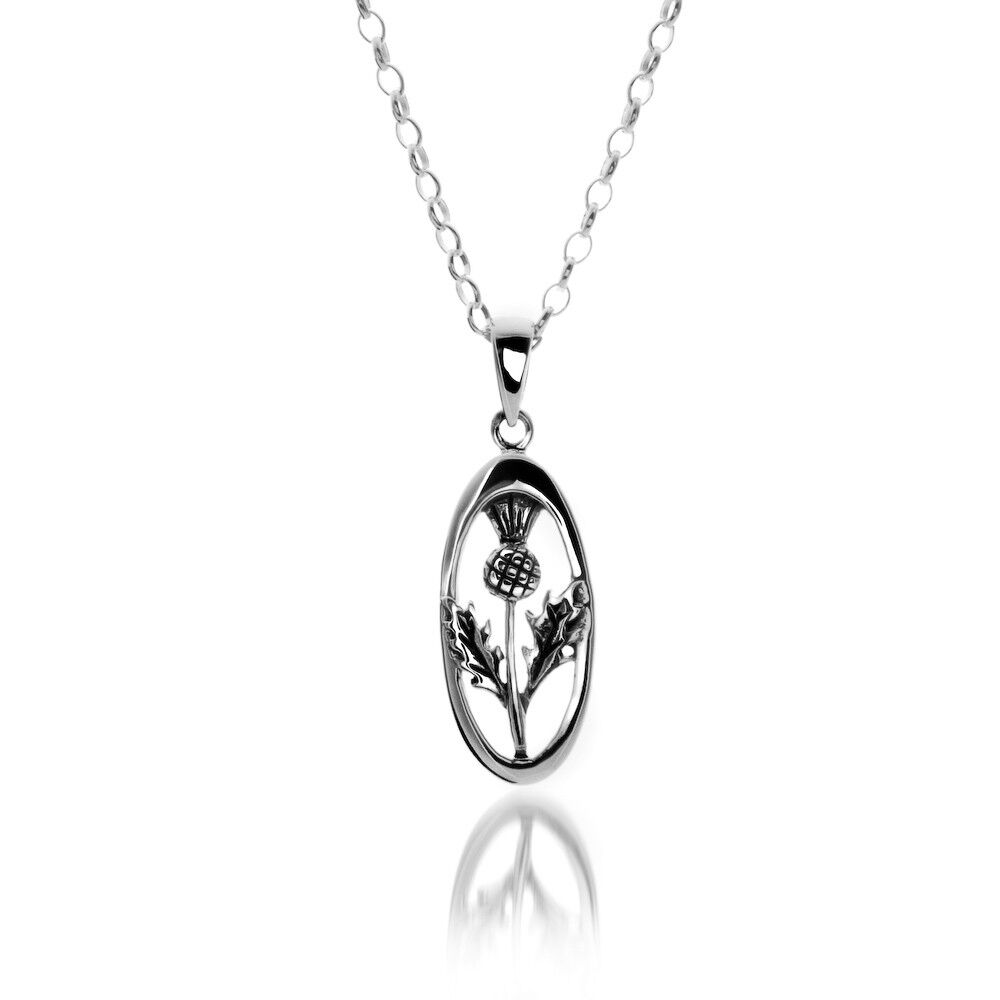 Scottish Thistle Oval Pendant Sterling Silver 925 Hallmark All Chain Lengths