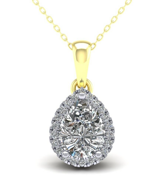 Zircon Pear Cluster Pendant Solid 9ct Yellow Gold 18" Chain Hallmarked