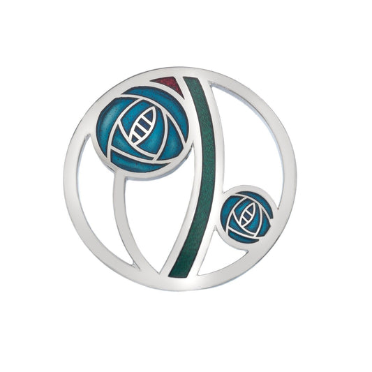 Mackintosh Turquoise Rose Brooch Cut Out Silver Plated Brand New Gift Packaging