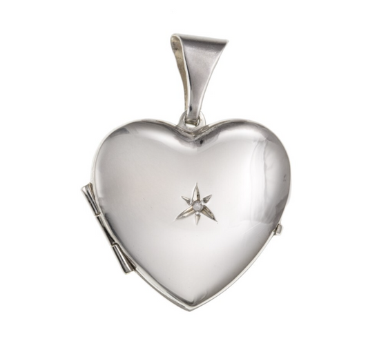 Real Diamond Heart Locket Solid Sterling Silver 925 Hallmark 20mm