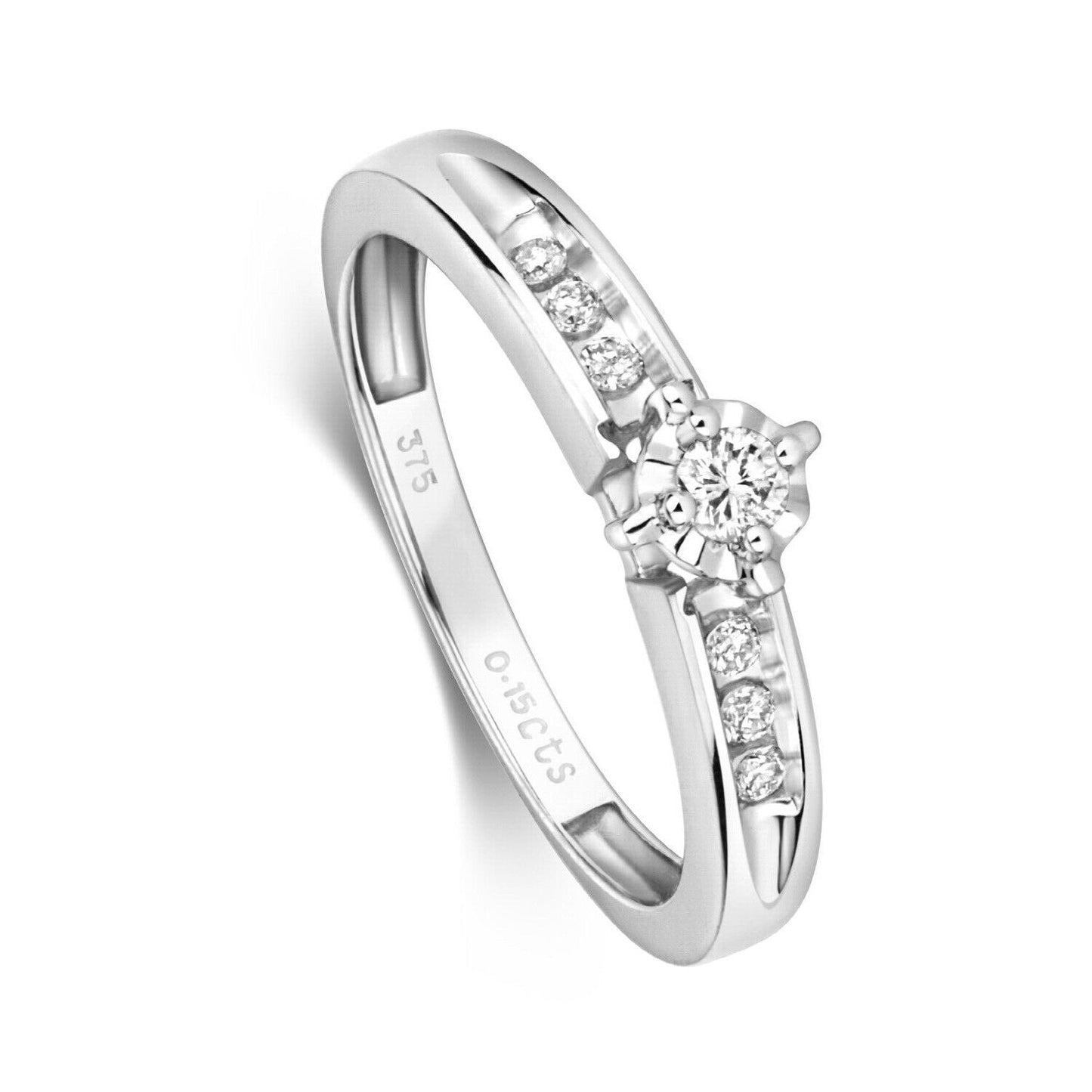 Real Diamond Solitaire Ring 9ct White Gold 0.16ctw Engagement Size J-Q