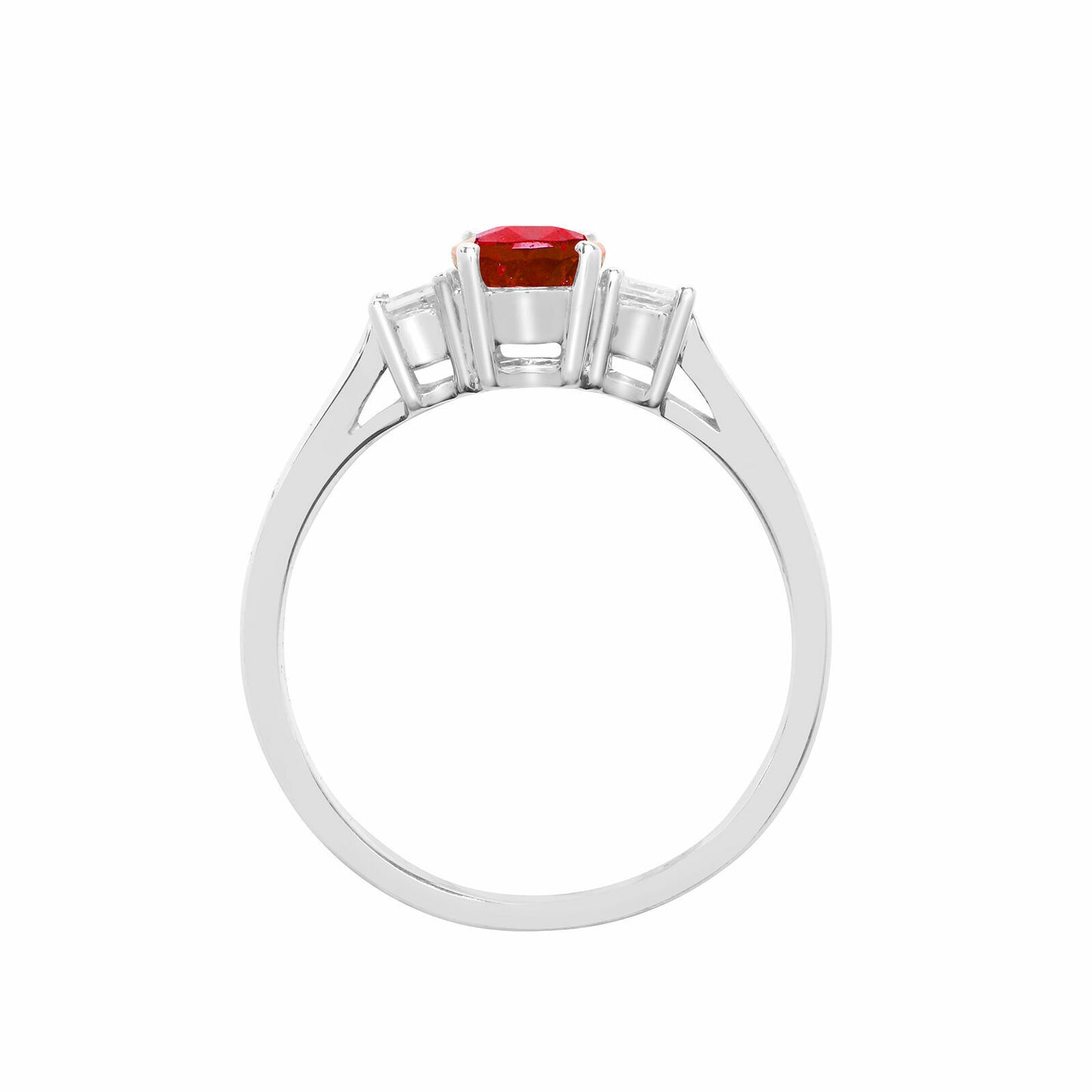 Real Ruby and Diamond Ring 18ct White Gold Three Stone Trilogy 1.24 Carat Weight