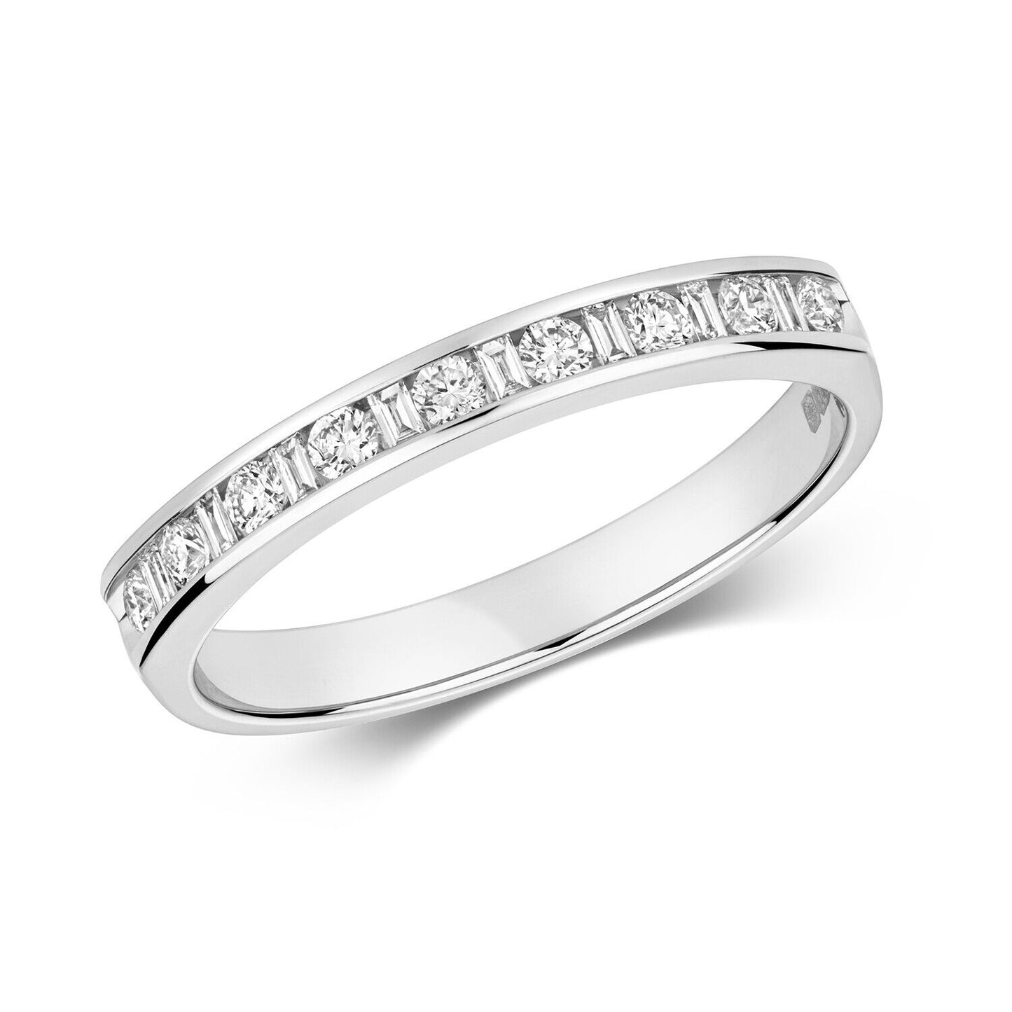 Real Diamond Eternity Ring 9ct White Gold Round Brilliant and Baguette Diamonds