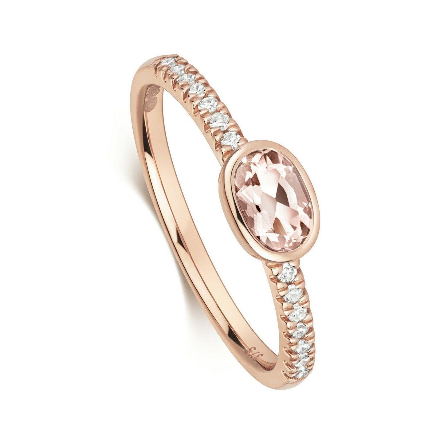Real Morganite and Diamond Ring Solid Rose Gold Oval Solitaire Size J - Q