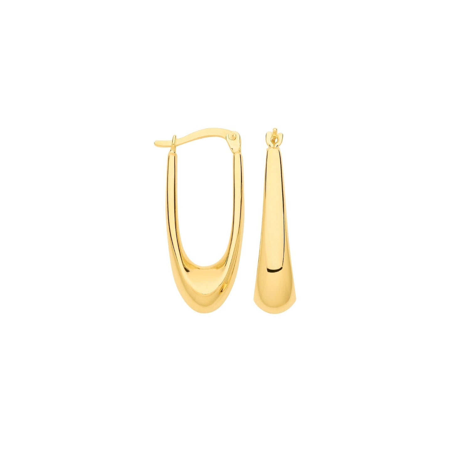 Plain Elongated Hoop Earrings 9ct Yellow Gold Hoops Hallmarked 28mm