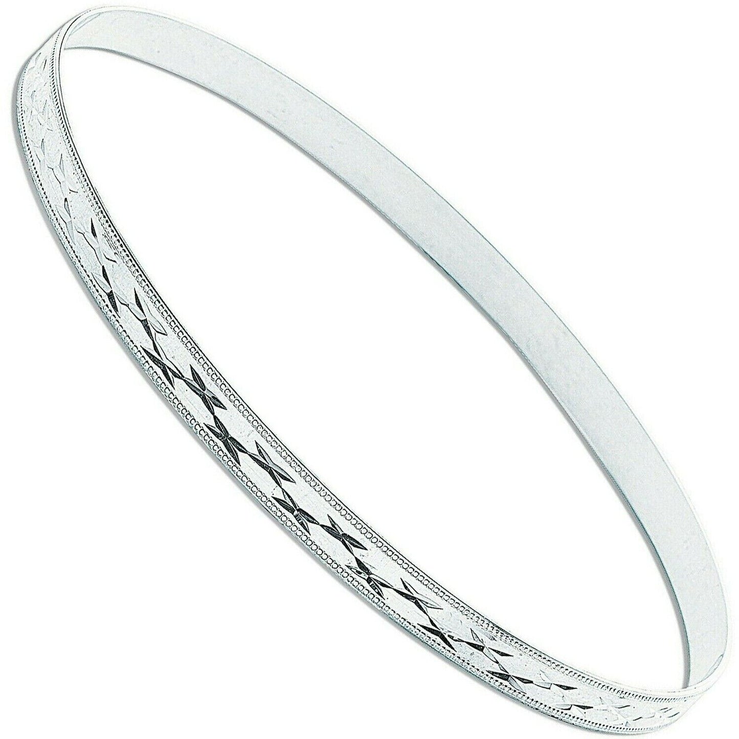 Sterling Silver Ladies 4mm Diamond Cut Round Slave Bangle