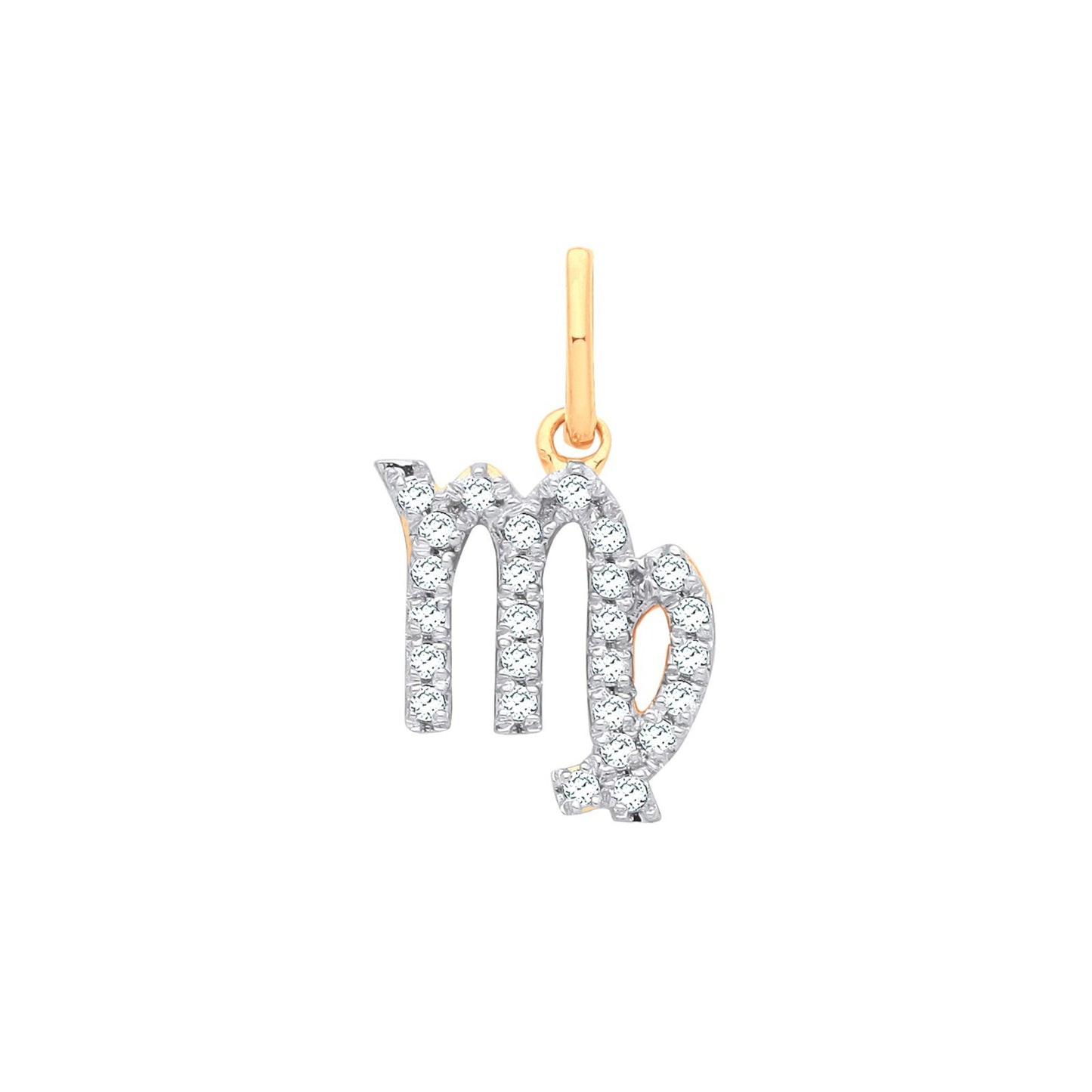 9ct Yellow Gold Virgo Zodiac 0.12ct Pendant Made in London