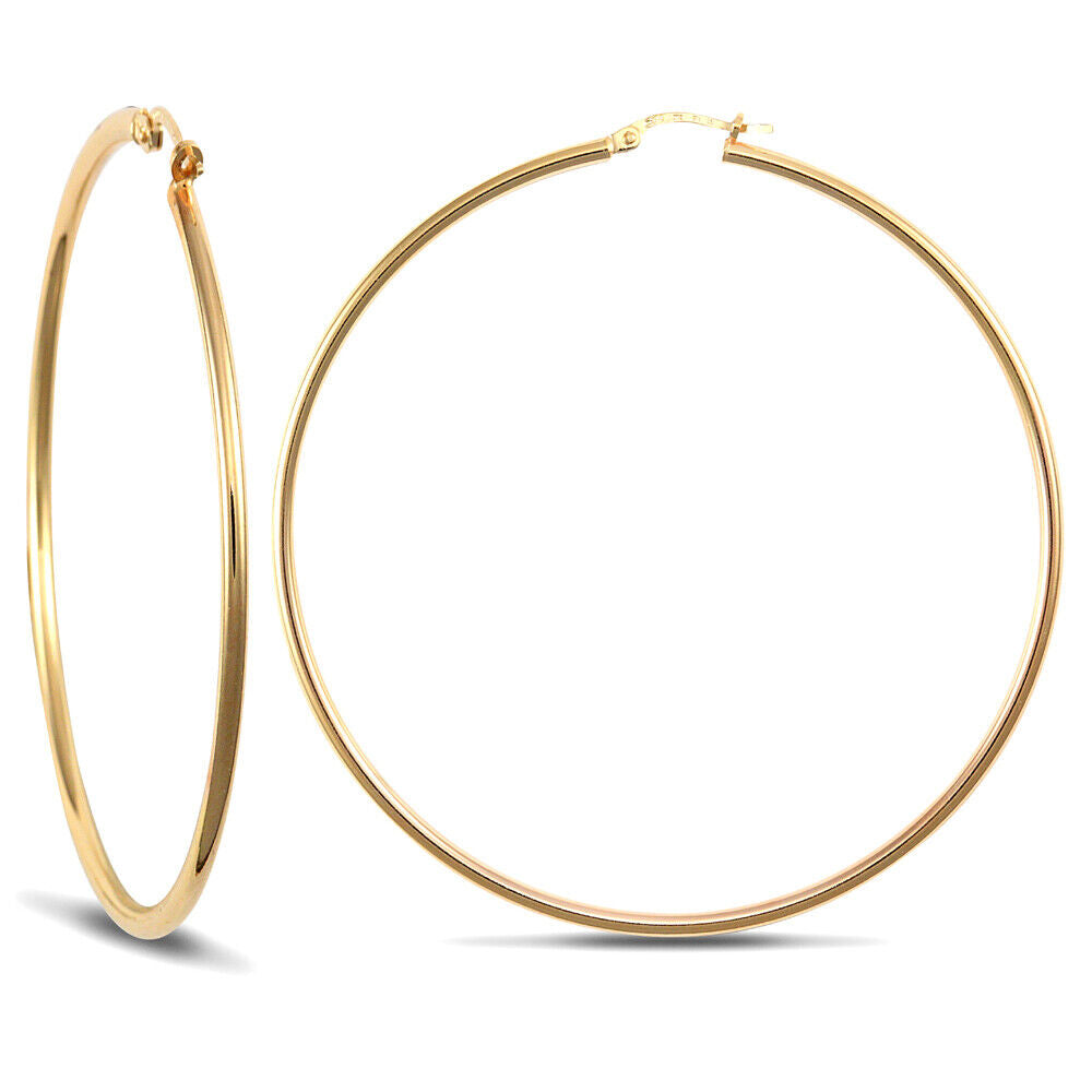 9ct Yellow Gold Polished Hoop Style Earrings British Made Hallmarked 63mm