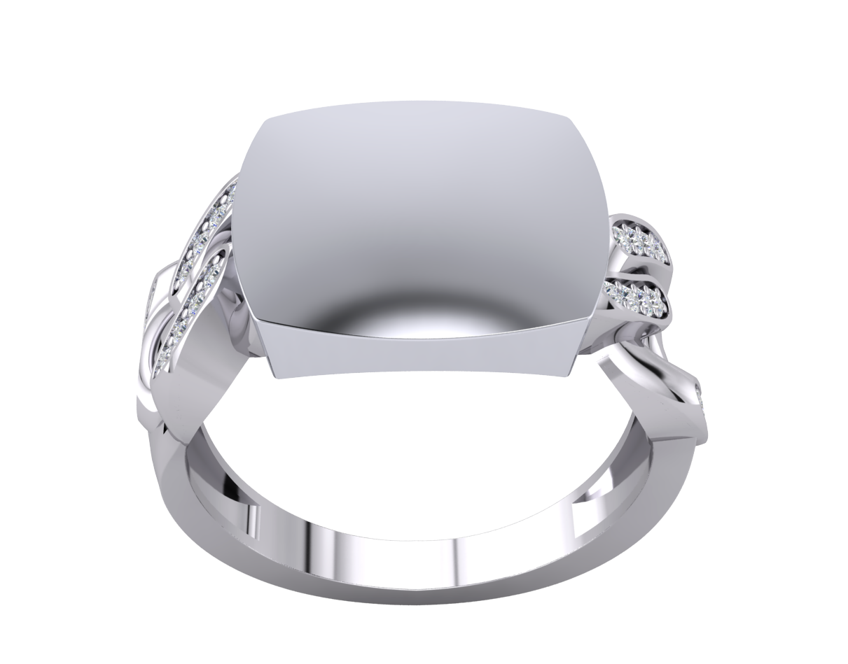 Gents Cushion Signet Watch Strap Side Ring Solid Sterling Silver Platinum Plate