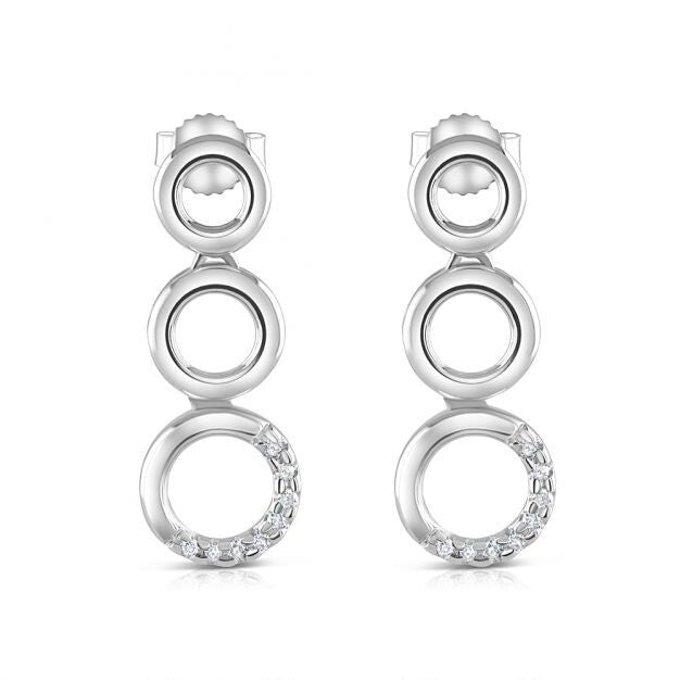 9ct White Gold Three Circle Diamond Drop Earrings 22mm Length Hallmarked