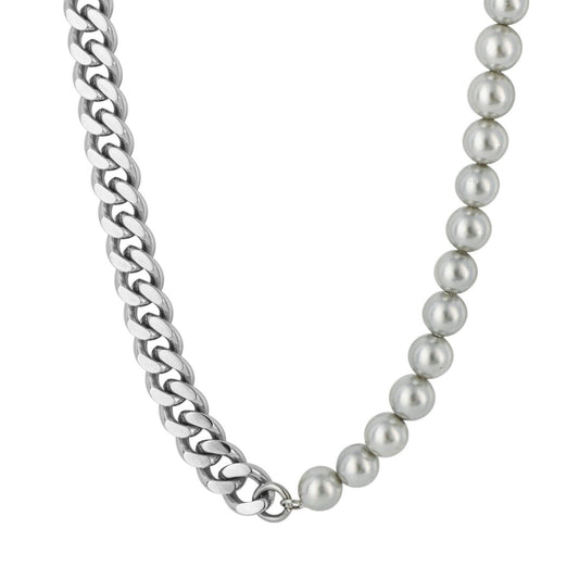 Fred Bennett Curb Chain Half Necklace with Shell Pearl 56cm N4562