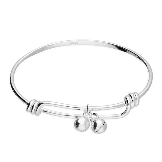Child's Bangle With Bells Expandable 25 Sterling Silver 3 - 7 Years