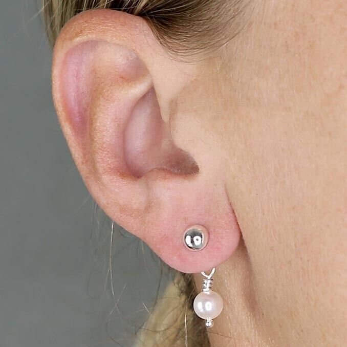 Back to Front Freshwater Pearl Drop Stud Earrings Solid Sterling Silver 925
