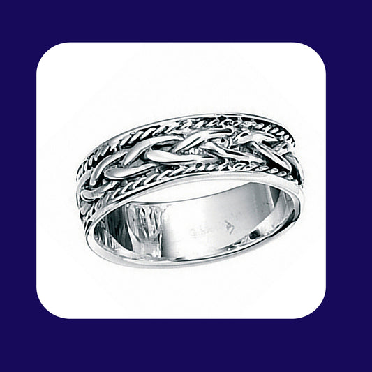 Sterling Silver Wedding Band Ring 6mm Plaited Design 925 Hallmark