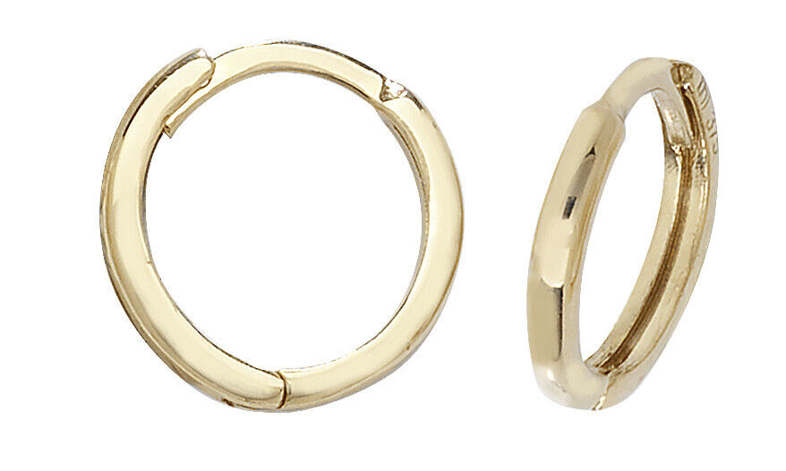 9ct Yellow Gold Huggie Hoop Small Earrings Hinged 10mm British made Hallmarked