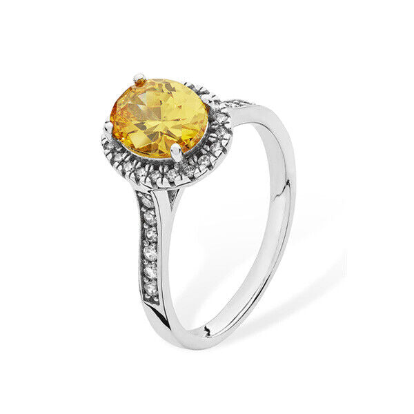 Citrine Cluster Halo Ring 925 Hallmark Rhodium Finish Size J - R British Made