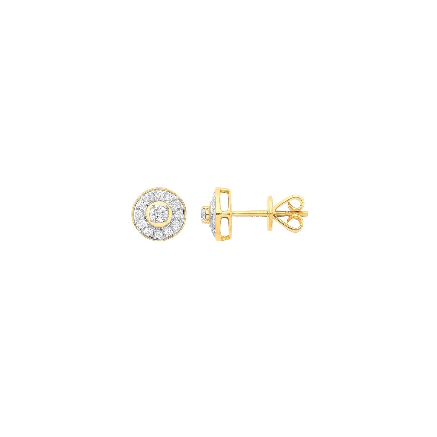 18ct Yellow Gold Halo 0.24ctw Diamond Studs Hallmarked 7mm Diameter