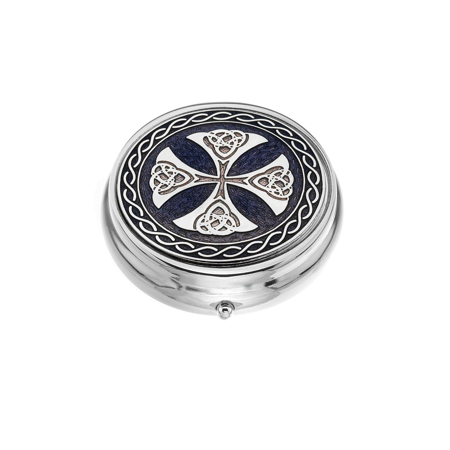 Large Pill Box Silver Plated Celtic Cross Purple Brand New & Boxed