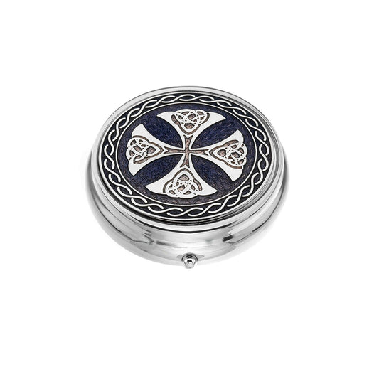 Large Pill Box Silver Plated Celtic Cross Purple Brand New & Boxed