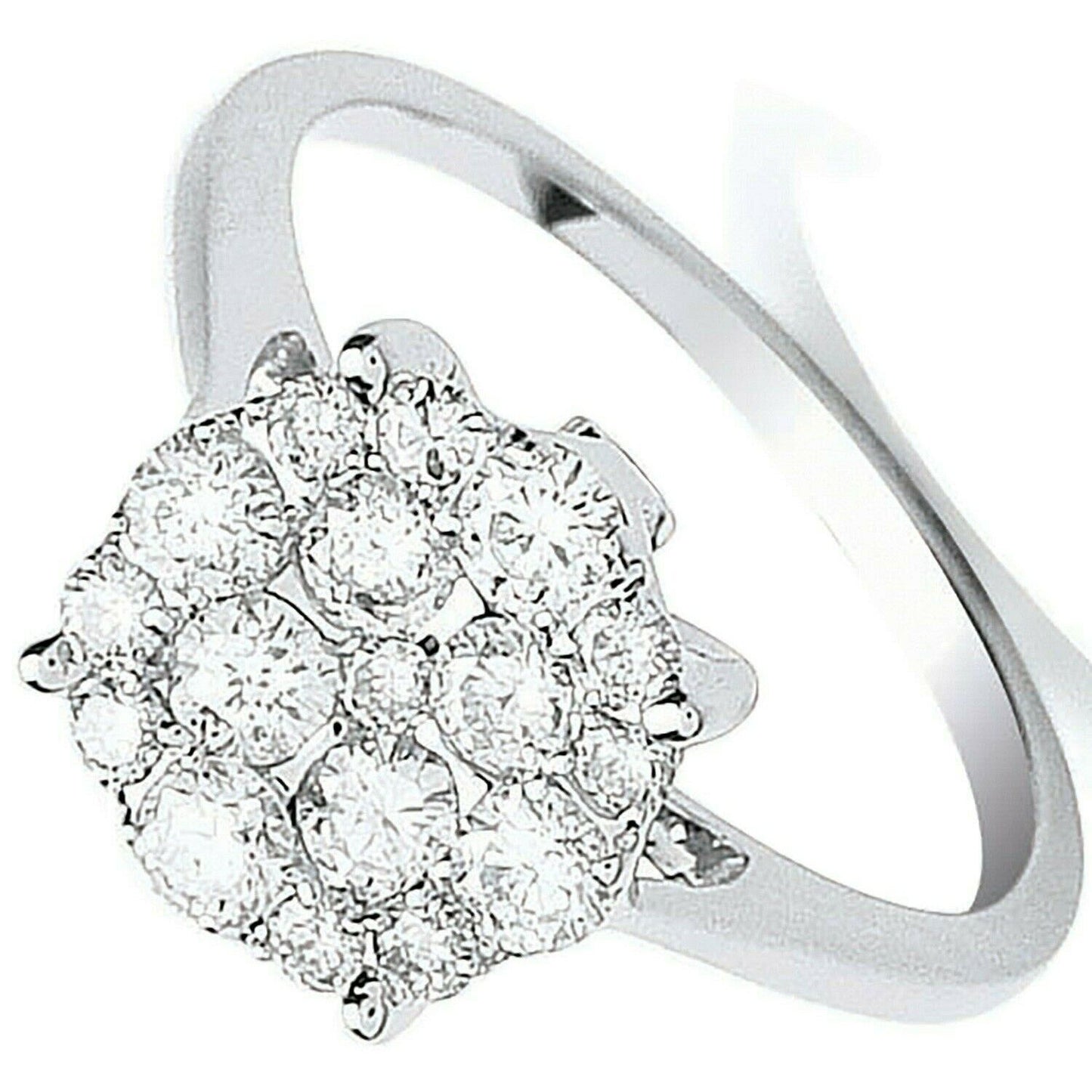 Real Diamond Ring 18ct White Gold Cluster Engagement 0.75 Carat Weight Diamonds