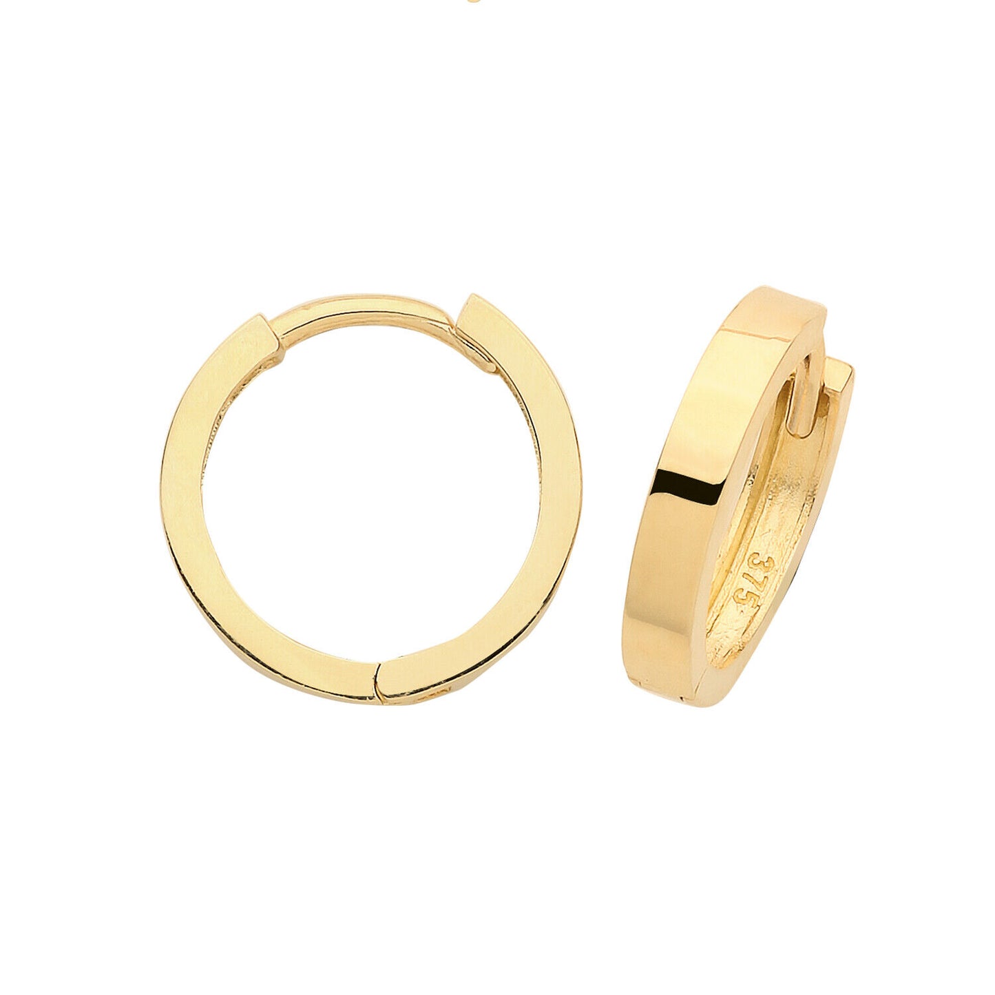 Yellow Gold Hoop Earrings Hinged Huggie 14mm British made 9 carat 375 Hallmark