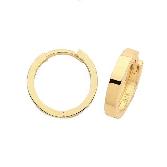 Yellow Gold Hoop Earrings Hinged Huggie 14mm British made 9 carat 375 Hallmark
