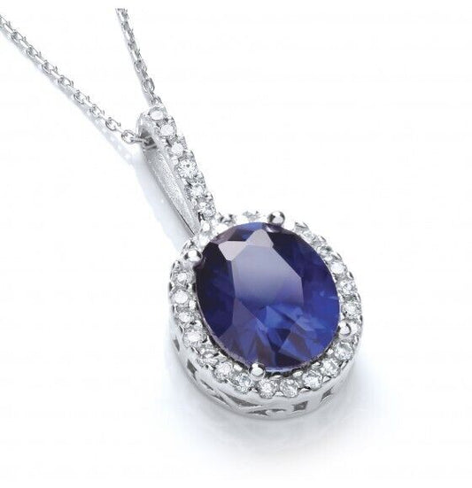 Timeless Sapphire Pendant Solid Sterling Silver 16-18" Chain Luxury Packaging